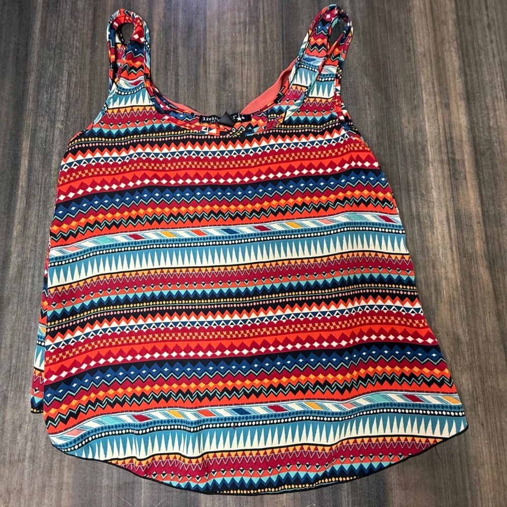 Living Doll LA XS Tank Top Sleeveless Colorful Geometric Print Casual Blouse